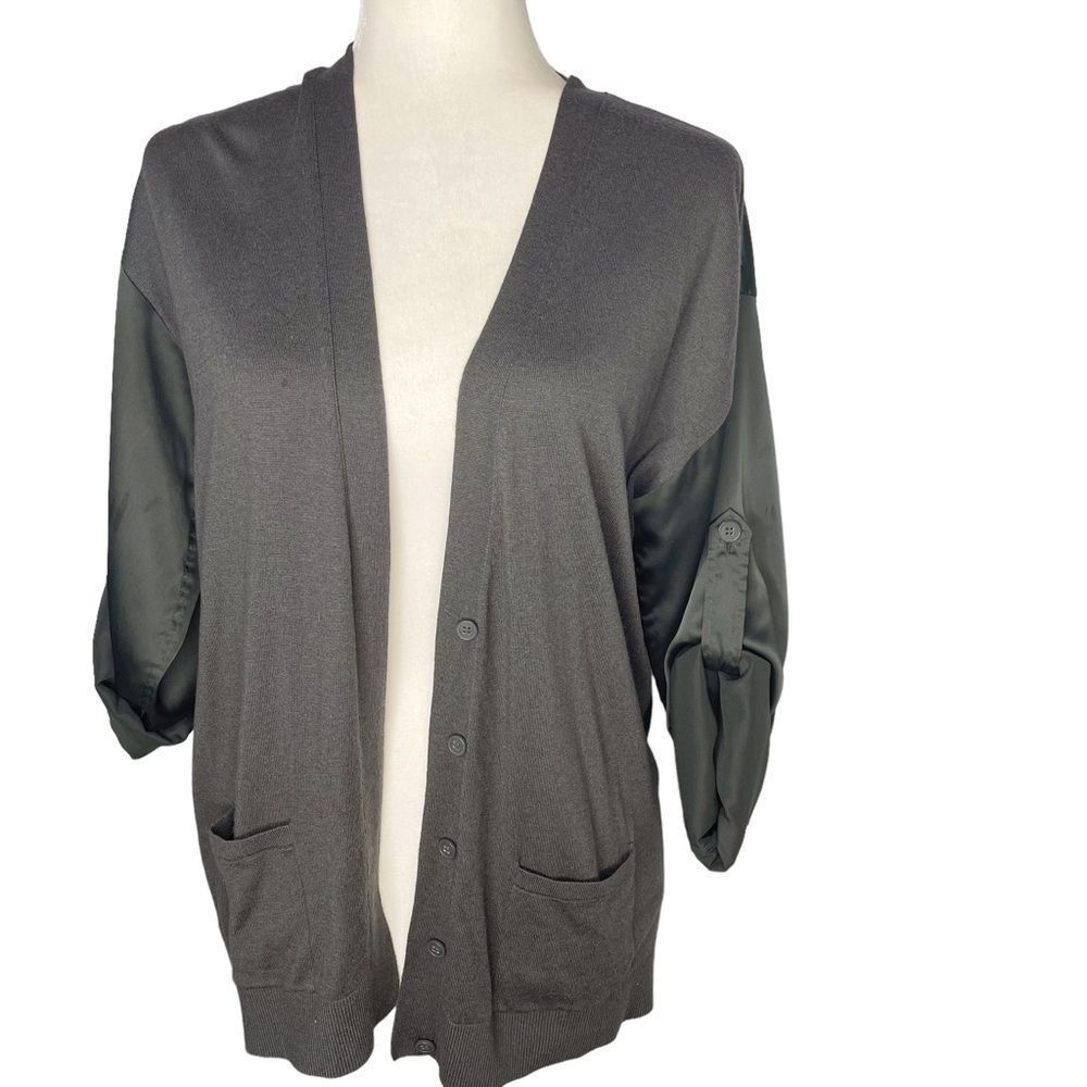 Ann Taylor Womens Cardigan Cashmere blend Sweater M Roll Tab